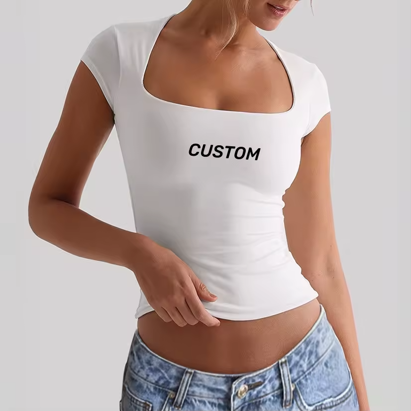 T'shirt décontracté femme a col coeur manche courte en maille respirante.